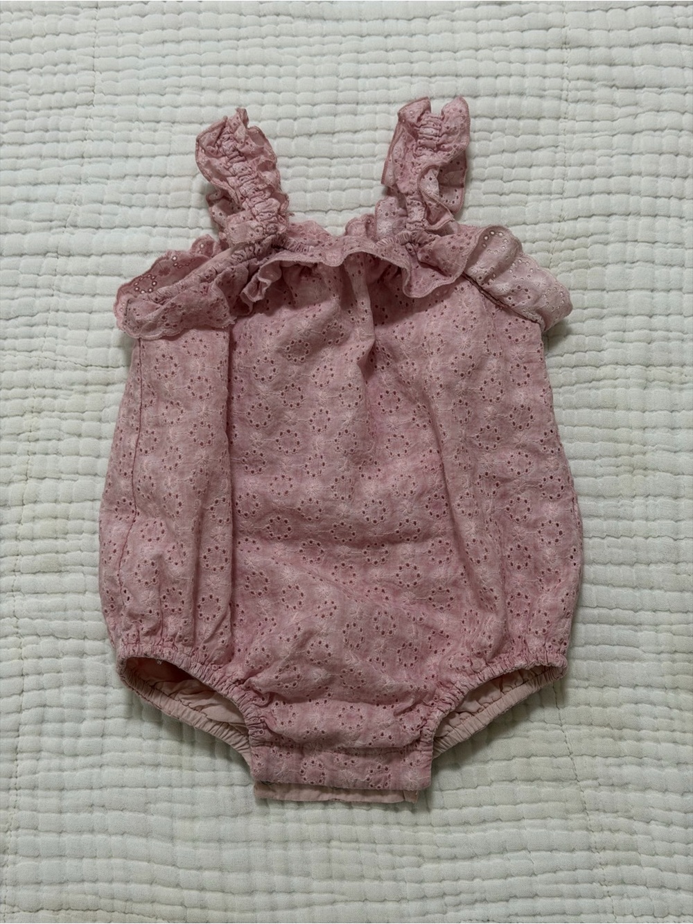 Baby Girls Pink Eyelet Ruffle One-Piece Romper